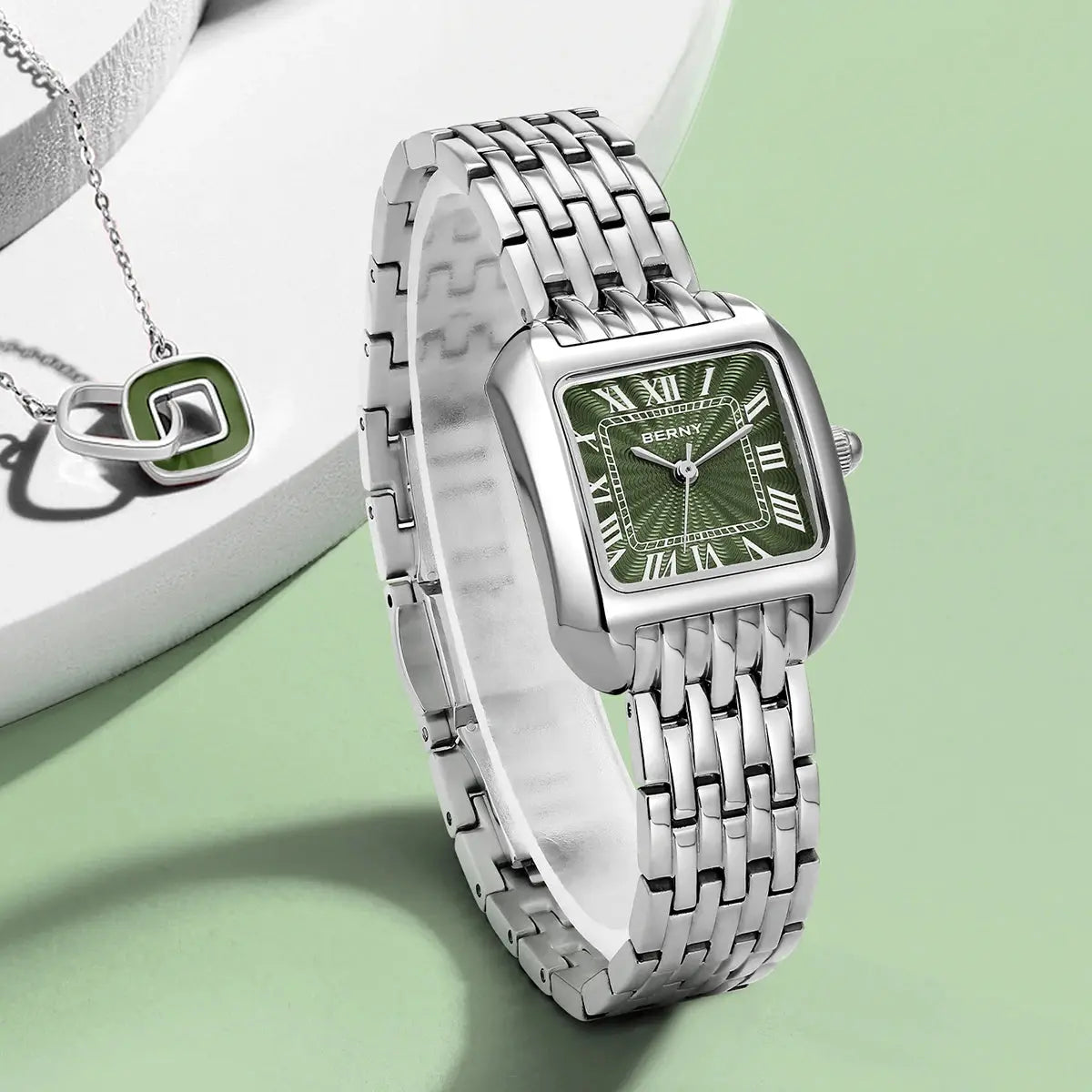 BERNY Luxury Brand Woman Watch New In High Quality S/S Square Ladies Quartz Watches Fashion Elegant Business Wristwatch Gola Watches