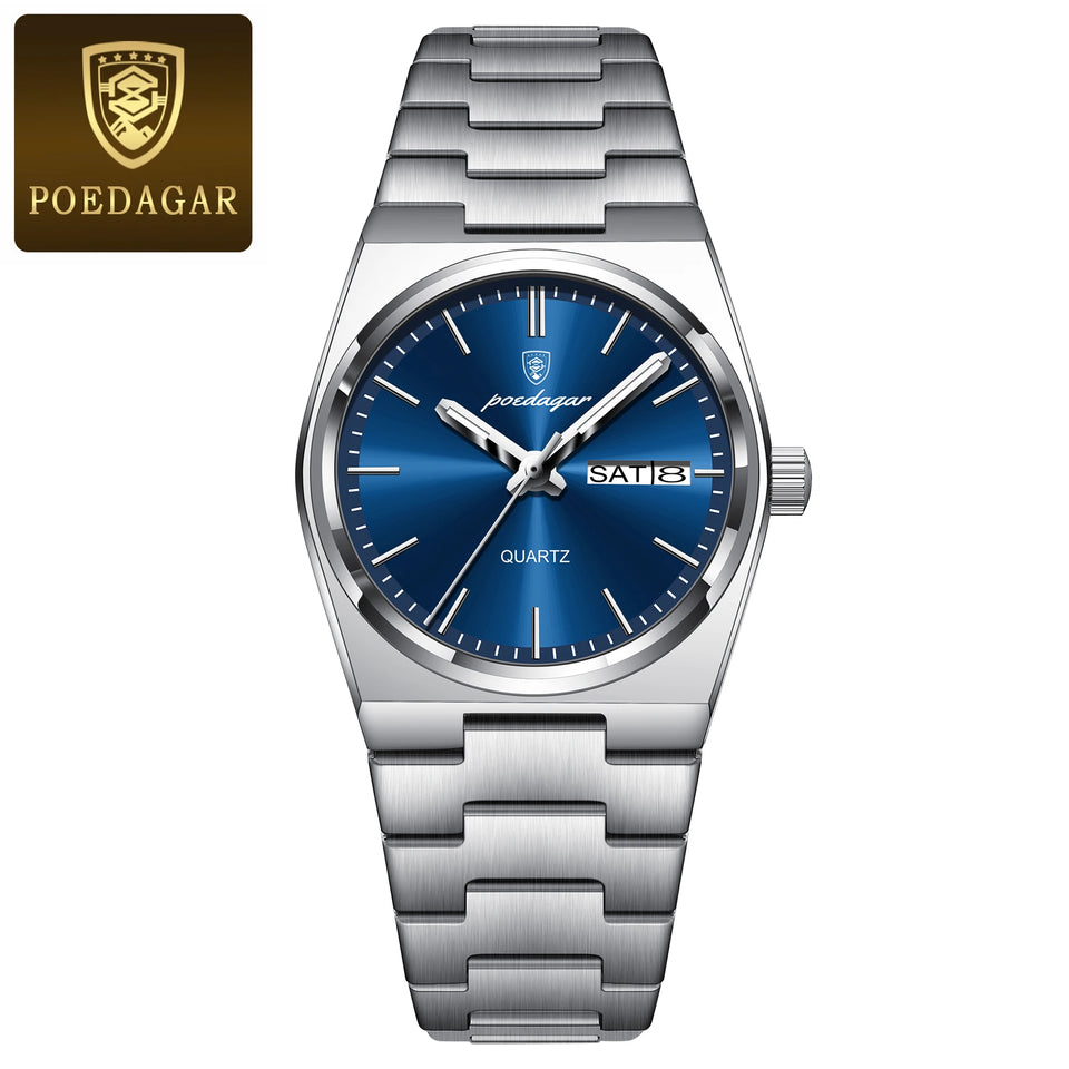 POEDAGAR Original New Woman Watch Stainless Steel Waterproof Luminous Ladies Wristwatch Date Week Elegant Quartz Women's Watches
