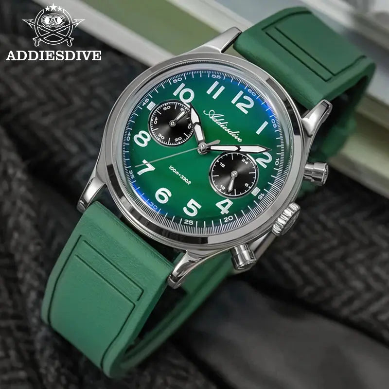 ADDIESDIVE New 2025 Chronograph 38mm Men's Watches VK64 Quartz Wristwatch Luminous Bubble Mirror 10Bar Waterproof Steel Watch Gola Watches
