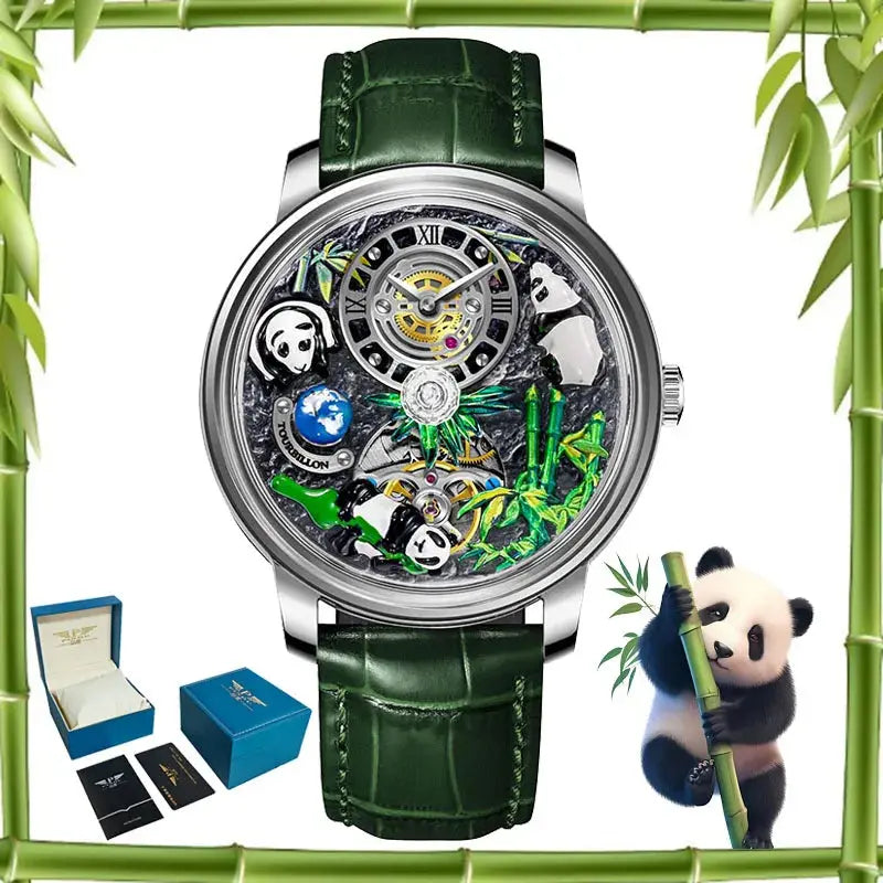 2025 PINDU New Panda Series National Treasure Symbol Men Mechanical Watch Rotating Crystal Ball 45.5MM Wristwatches Men M2791B Gola Watches