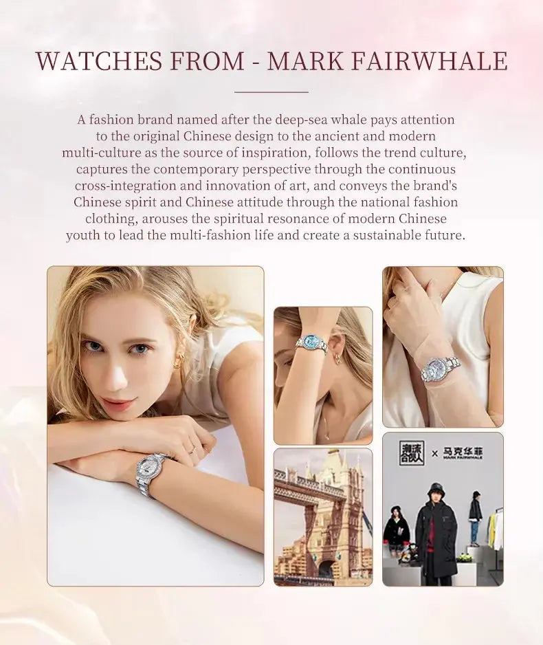 Mark Fairwhale Dress Pink Diamond Watch For Women Fashion Ceramic Chain Quartz Watch Luxury Brilliant Beimu Wristwatch Ladies Gola Watches