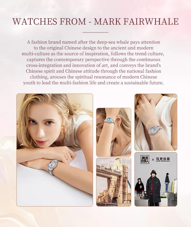 Mark Fairwhale Dress Pink Diamond Watch For Women Fashion Ceramic Chain Quartz Watch Luxury Brilliant Beimu Wristwatch Ladies