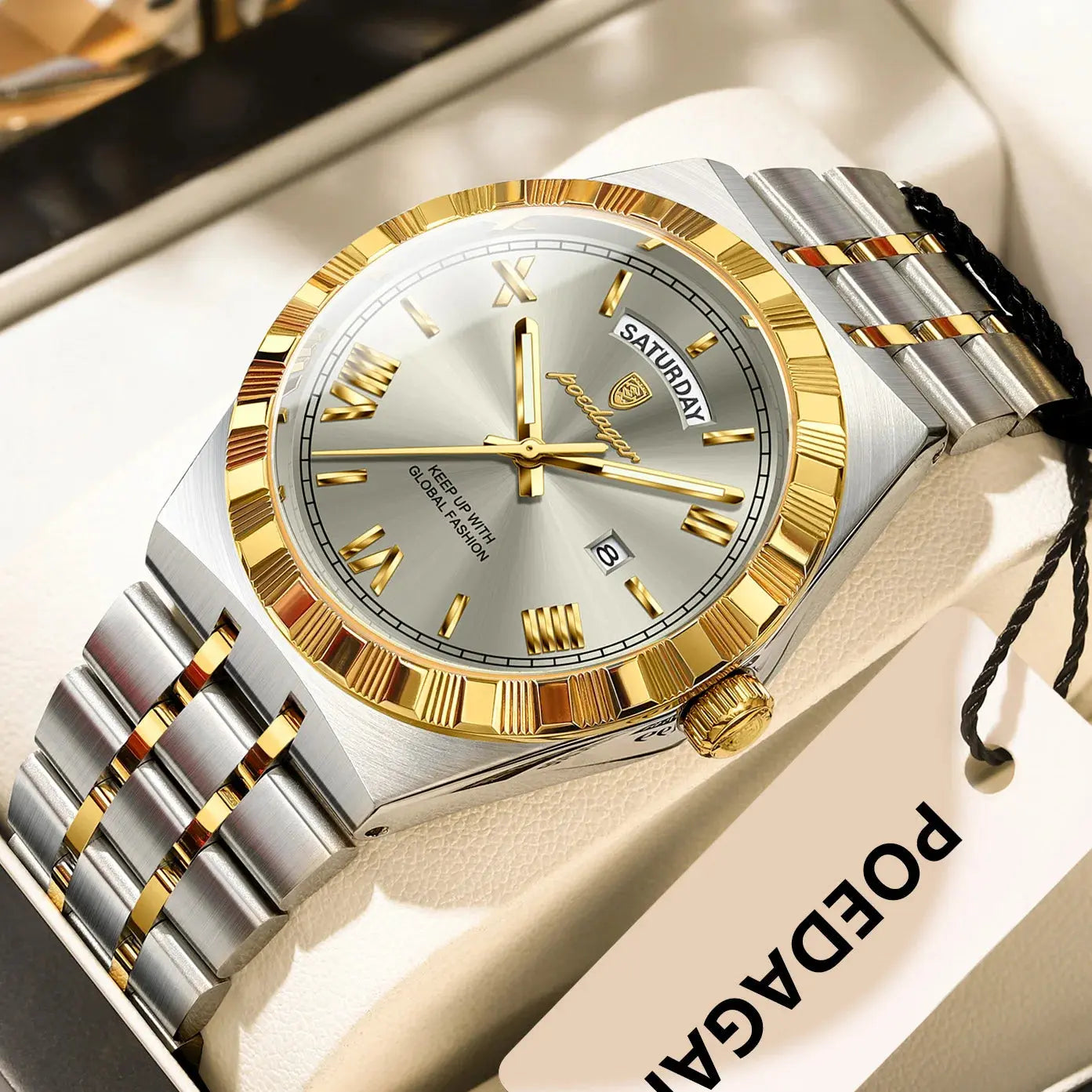 POEDAGAR Luxury Fashion Man Wristwatch Week Date Waterproof Luminous Men's Clock Stainless Steel Quartz Business Watches For Men Gola Watches