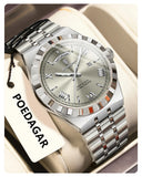 POEDAGAR Luxury Fashion Man Wristwatch Week Date Waterproof Luminous Men's Clock Stainless Steel Quartz Business Watches For Men