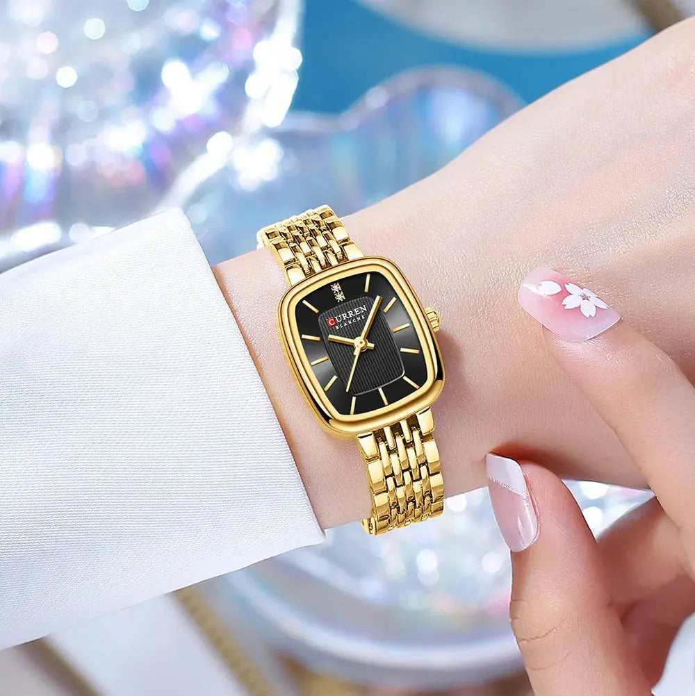 CURREN 9093 Fashion Quartz Women's Watch Elegant Square Dial Gold Stainless Steel Strap Casual Waterproof Watch relojes de mujer Gola Watches