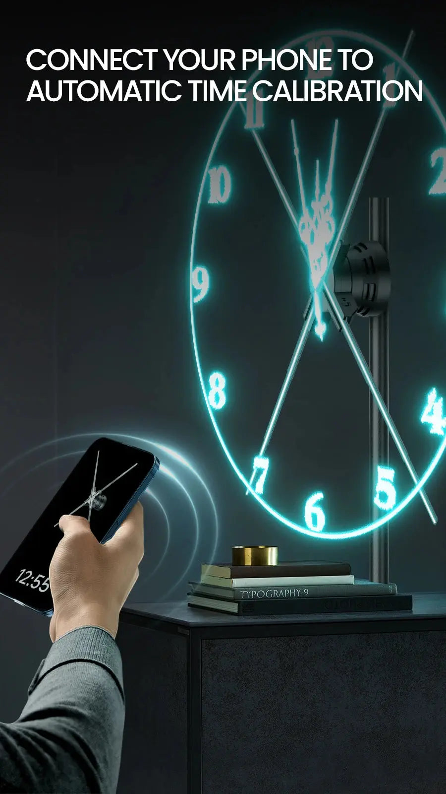 cyberpunk 3d projector led digital large wall clock modern design decoration art big wall clock Can display images and videos Gola Watches