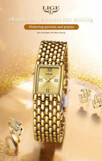 LIGE 2025 New Gold Women's Watch Luxury Quartz Watch Stainless Steel Bracelet Retro Fashion 30M Waterproof Watch for Women reloj Gola Watches