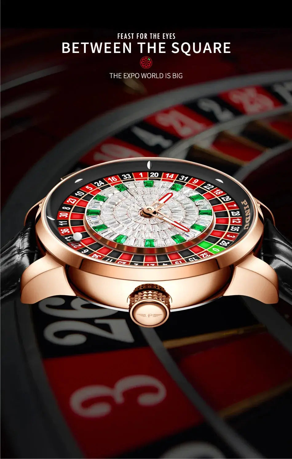 PINDU New Watches European Button Roulette Fun Game Sapphire Glass NH35A Mechanical Watch Diamond Dial Leather Men's Watch P6628 Gola Watches