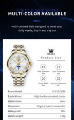 OLEVS 3638 Mens Watch Original Quartz Watch Stainless Steel Waterproof Luminous Large Dial Day Date Watches Luxury Men Box Reloj Gola Watches