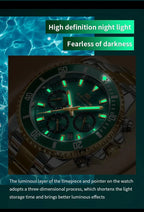 VA VA VOOM Brand Top Men Watch 1Pc Multifunctional Fashionable Timing Dial Green Gold Stainless Steel 3Bar Timing Watch for Men Gola Watches