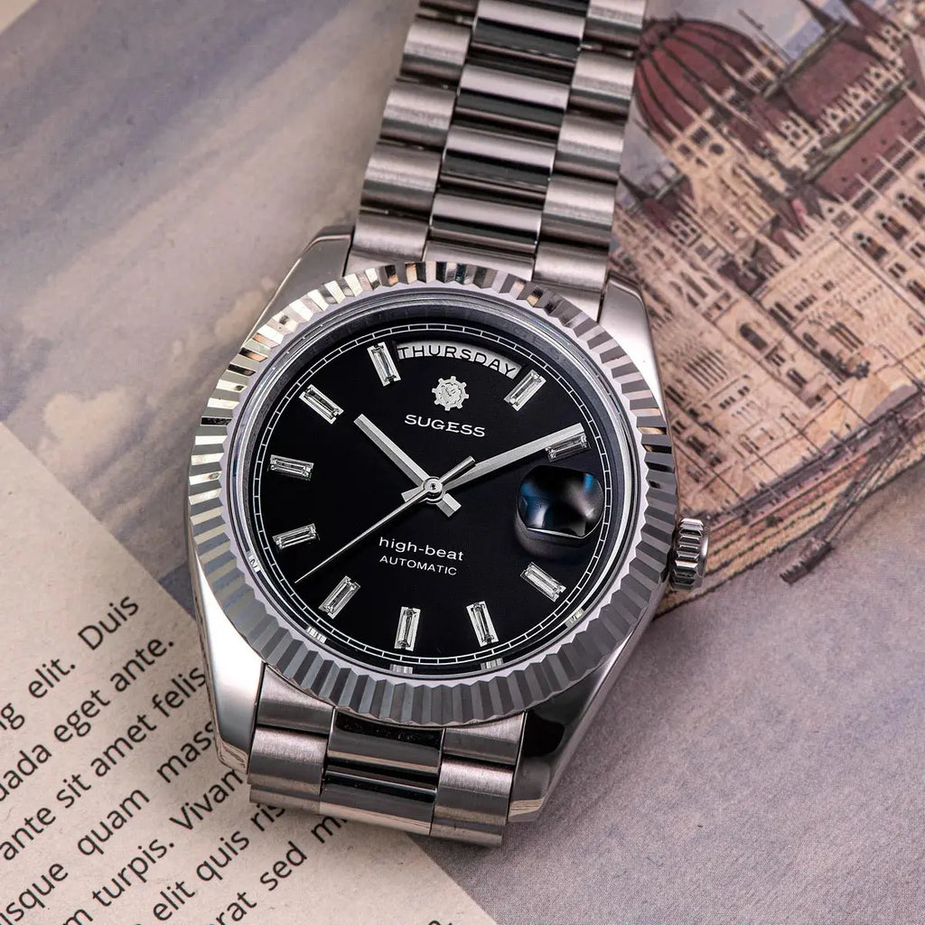 2023 New Sugess Watch of Men 40mm Day Date Automatic Dandong SL3034 Movement Retro Mechanical Wristwatch Sapphire Glass Golden Gola Watches