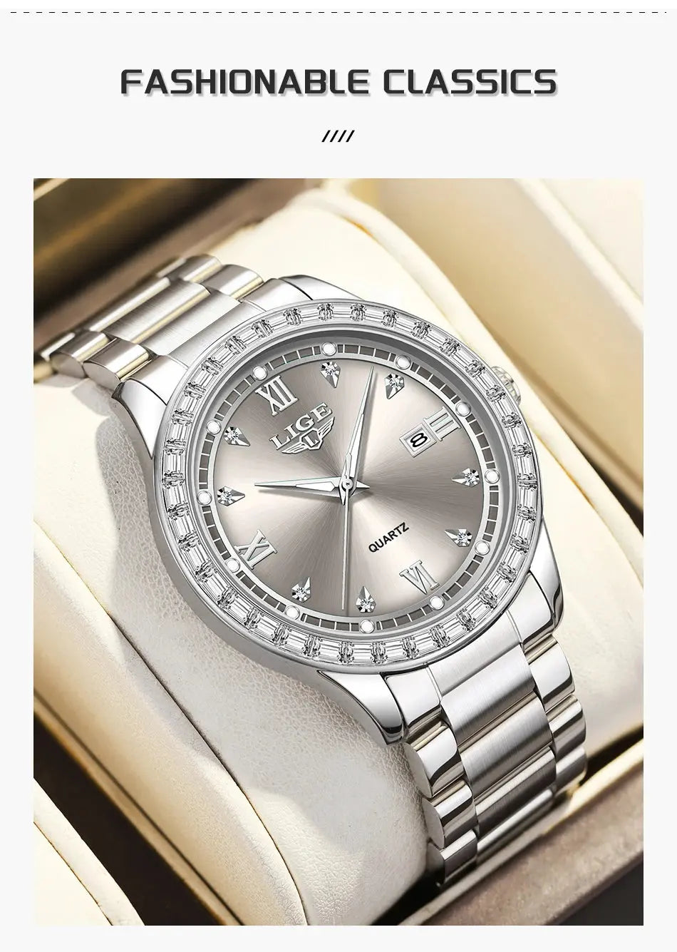 LIGE elegant women's watch Fashion waterproof clock luminous stainless steel business quartz watch for Women reloj de mujer+BOX Gola Watches