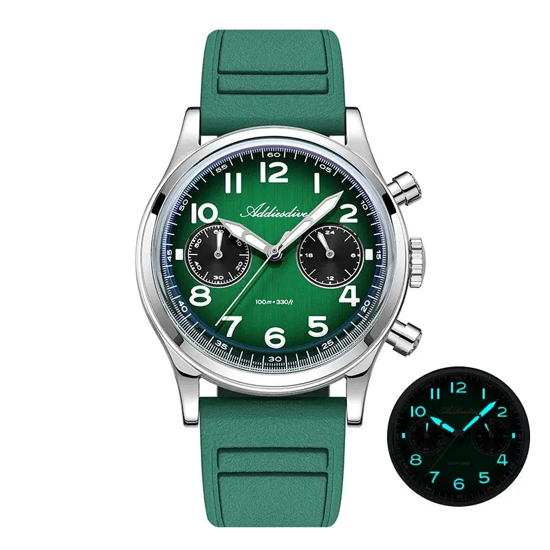 ADDIESDIVE New 2025 Chronograph 38mm Men's Watches VK64 Quartz Wristwatch Luminous Bubble Mirror 10Bar Waterproof Steel Watch Gola Watches