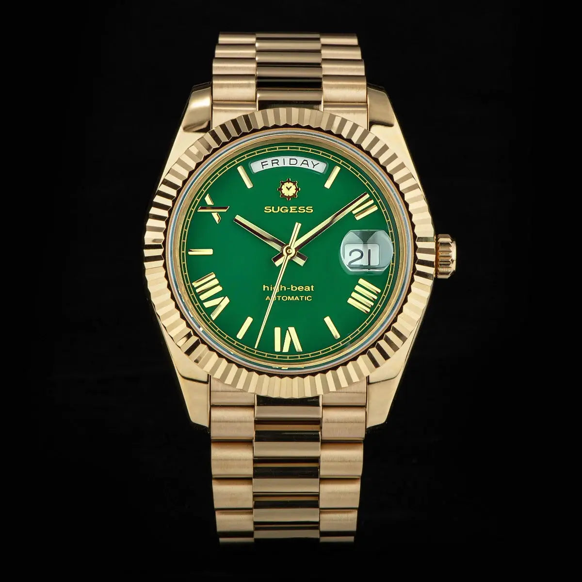 2023 New Sugess Watch of Men 40mm Day Date Automatic Dandong SL3034 Movement Retro Mechanical Wristwatch Sapphire Glass Golden Gola Watches