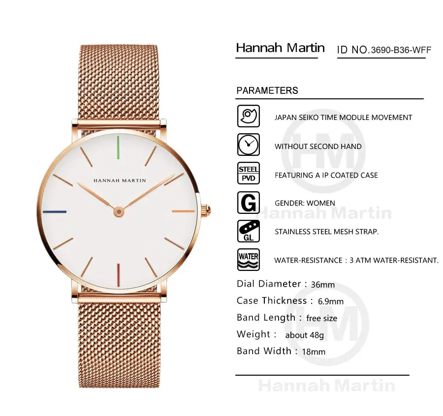 Women Watch Top Brand Japan Quartz Movement 36mm Rose Gold Waterproof Fashionable Nordic Minimalist Ladies Watches Gola Watches
