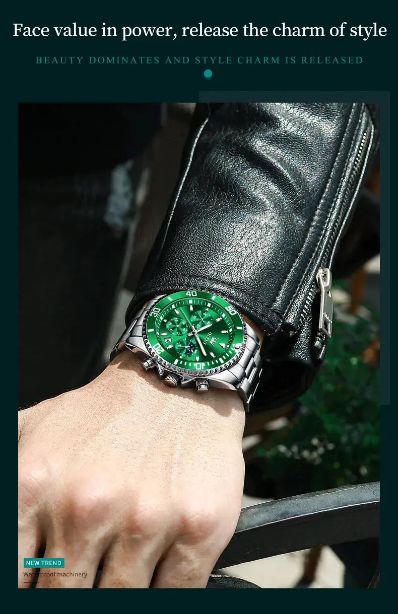 OLEVS 2870 Men's Watches Moon phase Steel Calendar Chronograph Original Quartz Watch Big Rota Dial Luxury Sports Wristwatches Gola Watches