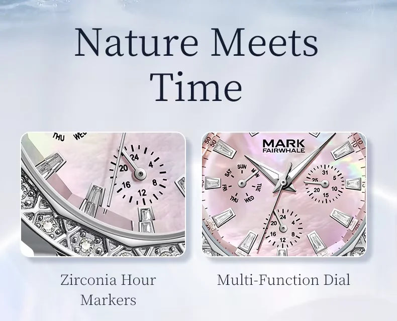 Mark Fairwhale Dress Pink Diamond Watch For Women Fashion Ceramic Chain Quartz Watch Luxury Brilliant Beimu Wristwatch Ladies