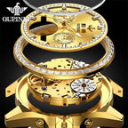 OUPINKE 3280 Men Watch Fashion Business Skeleton Diamond Gold Watch Brand Original Men All Automatic Mechanical Watch High Gift Gola Watches