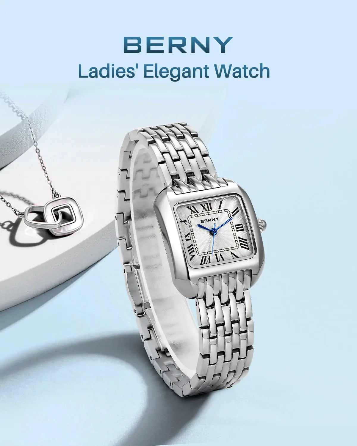 BERNY Luxury Brand Woman Watch New In High Quality S/S Square Ladies Quartz Watches Fashion Elegant Business Wristwatch Gola Watches