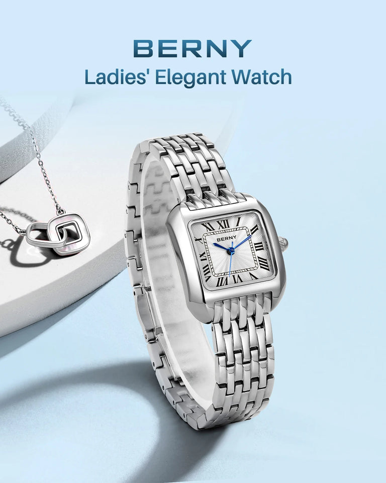 BERNY Luxury Brand Woman Watch New In High Quality S/S Square Ladies Quartz Watches Fashion Elegant Business Wristwatch