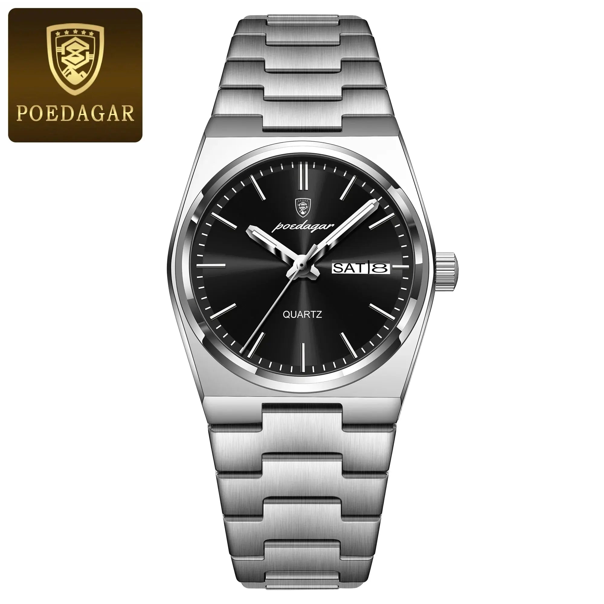 POEDAGAR Original New Woman Watch Stainless Steel Waterproof Luminous Ladies Wristwatch Date Week Elegant Quartz Women's Watches Gola Watches