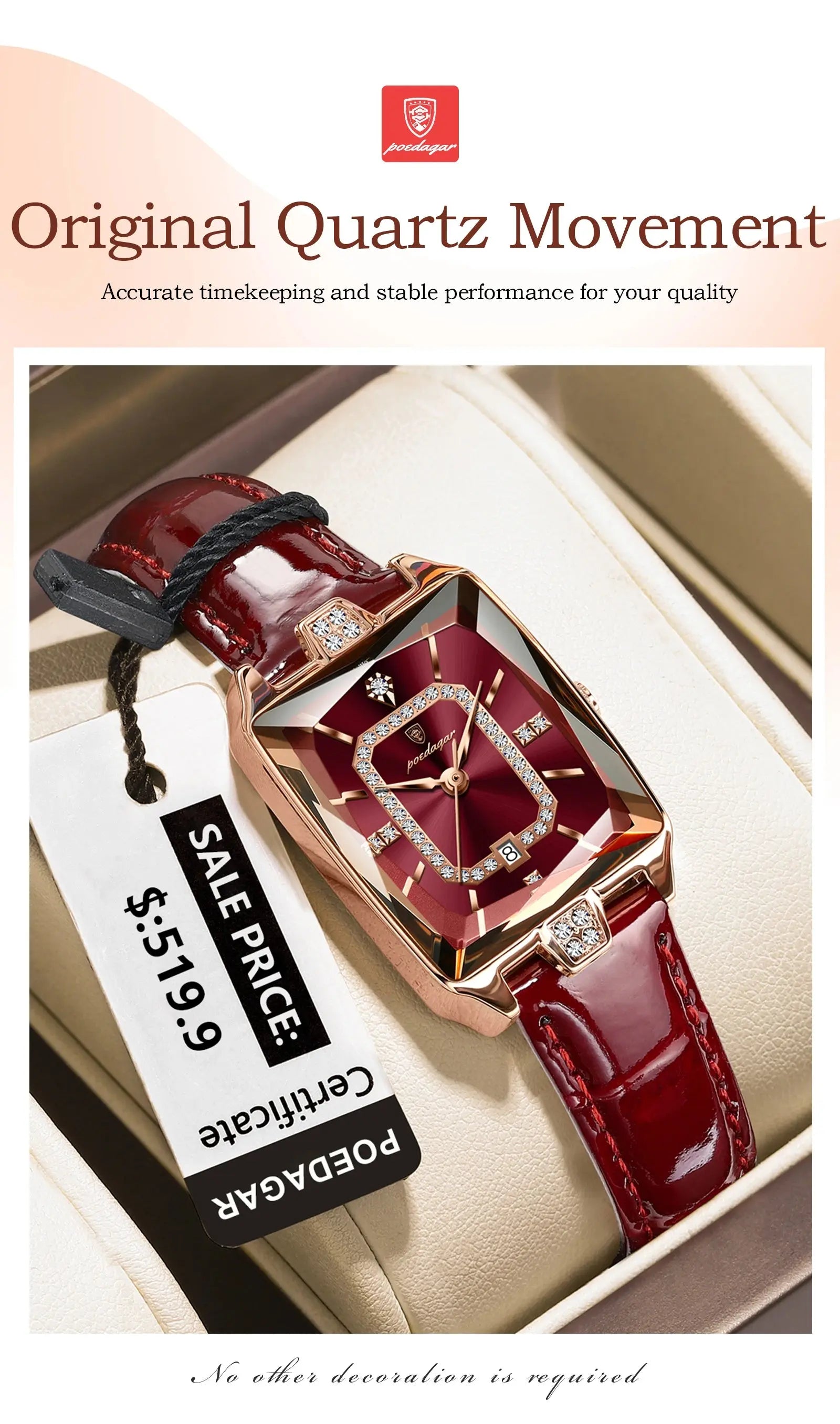 POEDAGAR Luxury High Quality Women Wristwatch Waterproof Date Rectangle Watch For Woman Leather Quartz Women's Watches Reloj+Box My Store