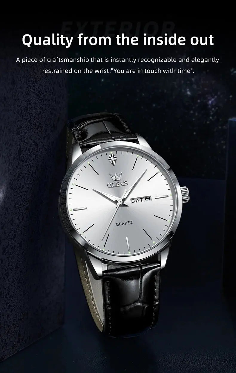 OLEVS Men's Watch Brand Business Waterproof Luminous Week Date Quartz Watch Fashion Leather Strap Classic Luxury Men's Watch Gola Watches