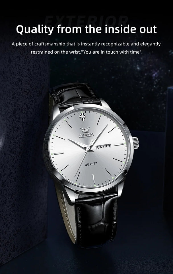 OLEVS Men's Watch Brand Business Waterproof Luminous Week Date Quartz Watch Fashion Leather Strap Classic Luxury Men's Watch