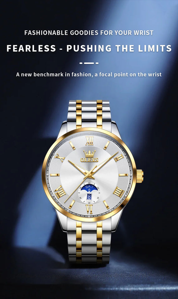 OLEVS 3638 Mens Watch Original Quartz Watch Stainless Steel Waterproof Luminous Large Dial Day Date Watches Luxury Men Box Reloj