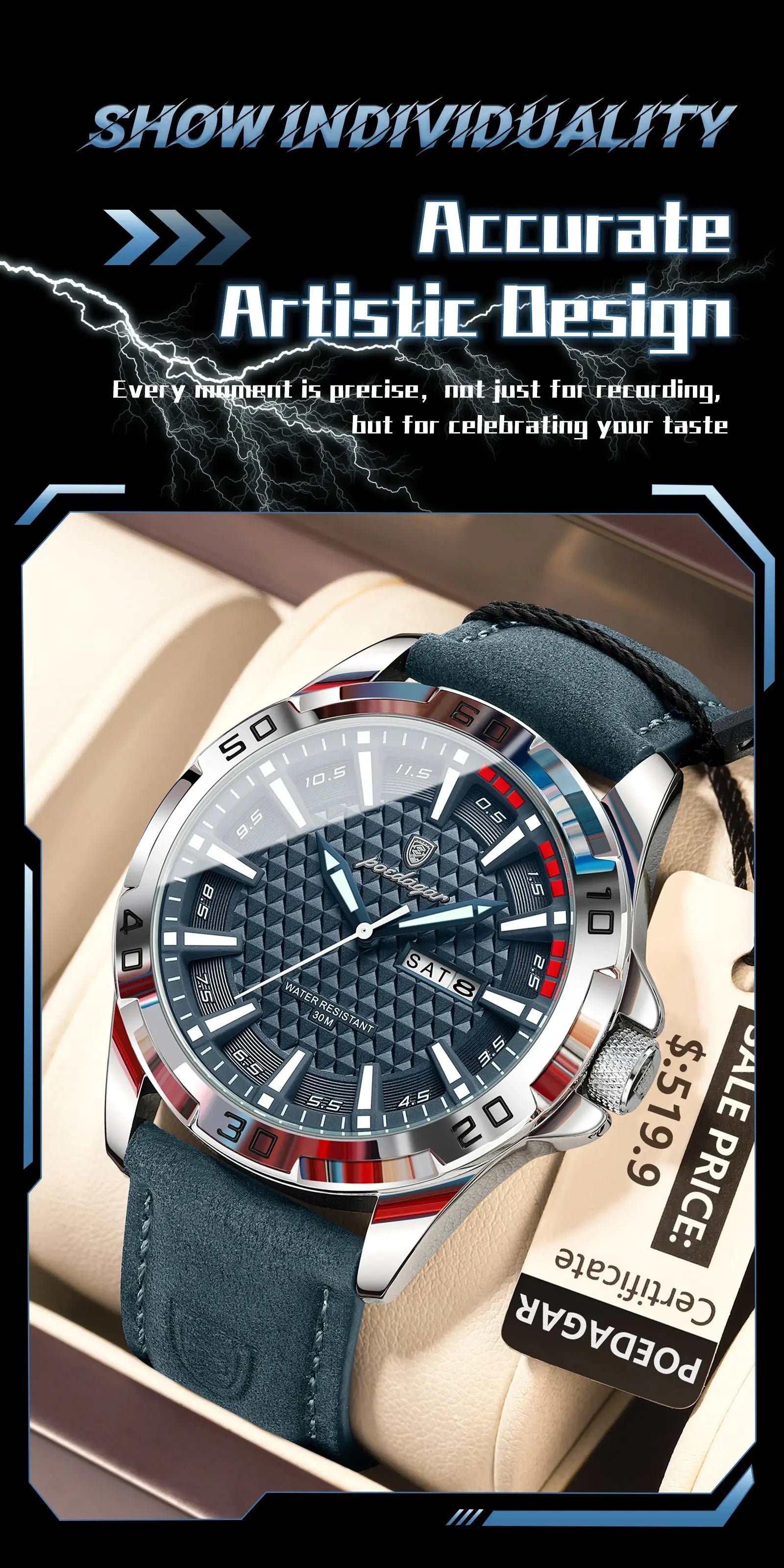 POEDAGAR Original Man Wristwatch Top Luxury Waterproof Luminous Date Week Watch For Men Quartz Sport Leather Men's Watches Reloj Gola Watches