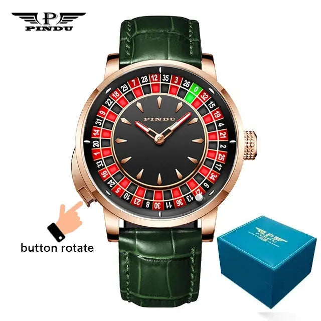 PINDU New Watches European Button Roulette Fun Game Sapphire Glass NH35A Mechanical Watch Diamond Dial Leather Men's Watch P6628 Gola Watches