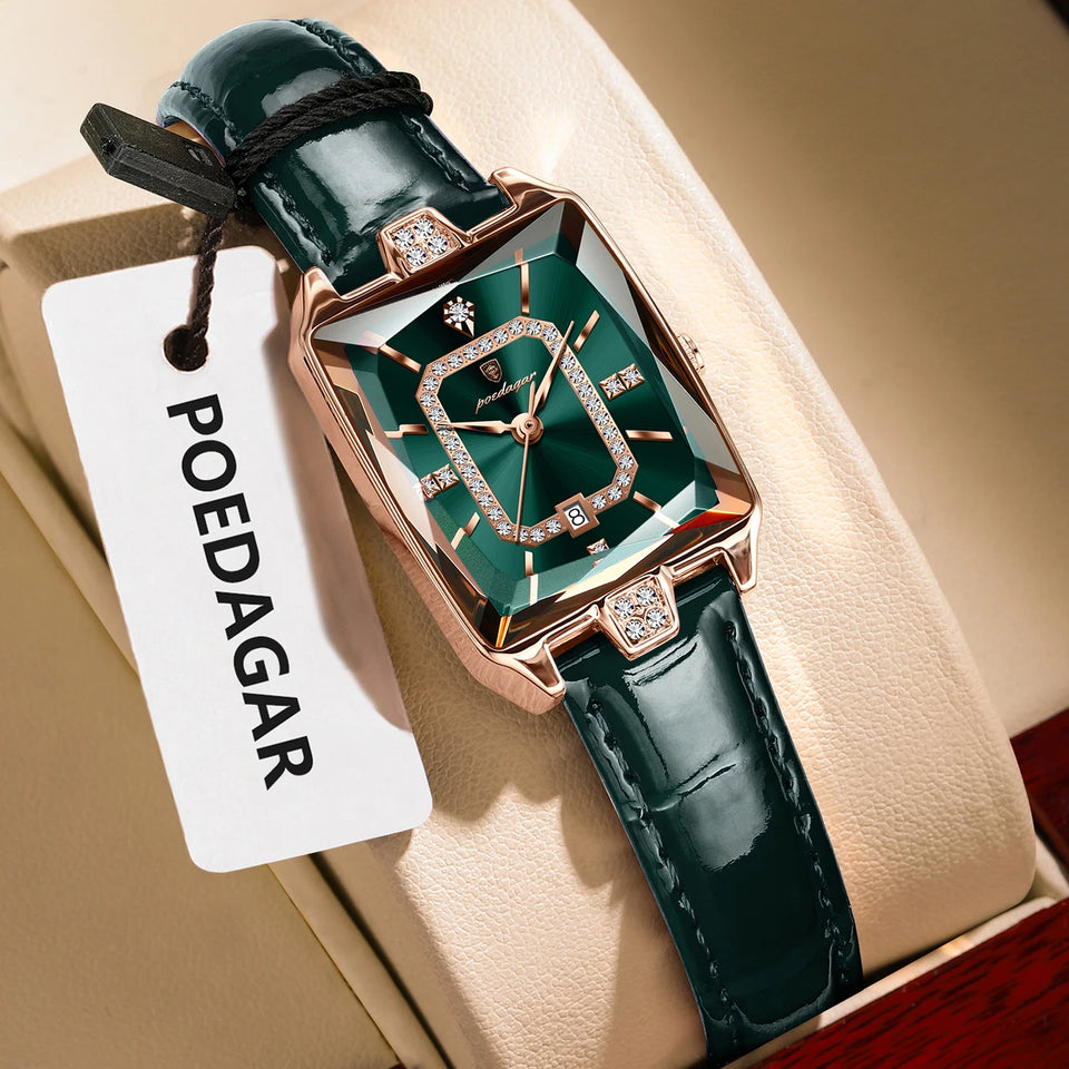 POEDAGAR Rectangle Luxury Women's Watches Waterproof Date Leather Woman Watch Elegant Fashion Quartz Women Wristwatch Reloj Gift