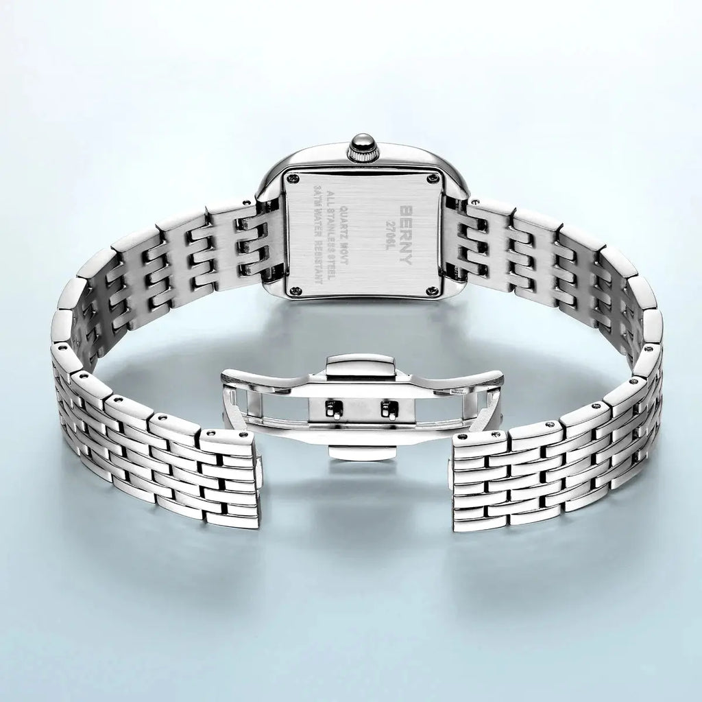 BERNY Luxury Brand Woman Watch New In High Quality S/S Square Ladies Quartz Watches Fashion Elegant Business Wristwatch Gola Watches