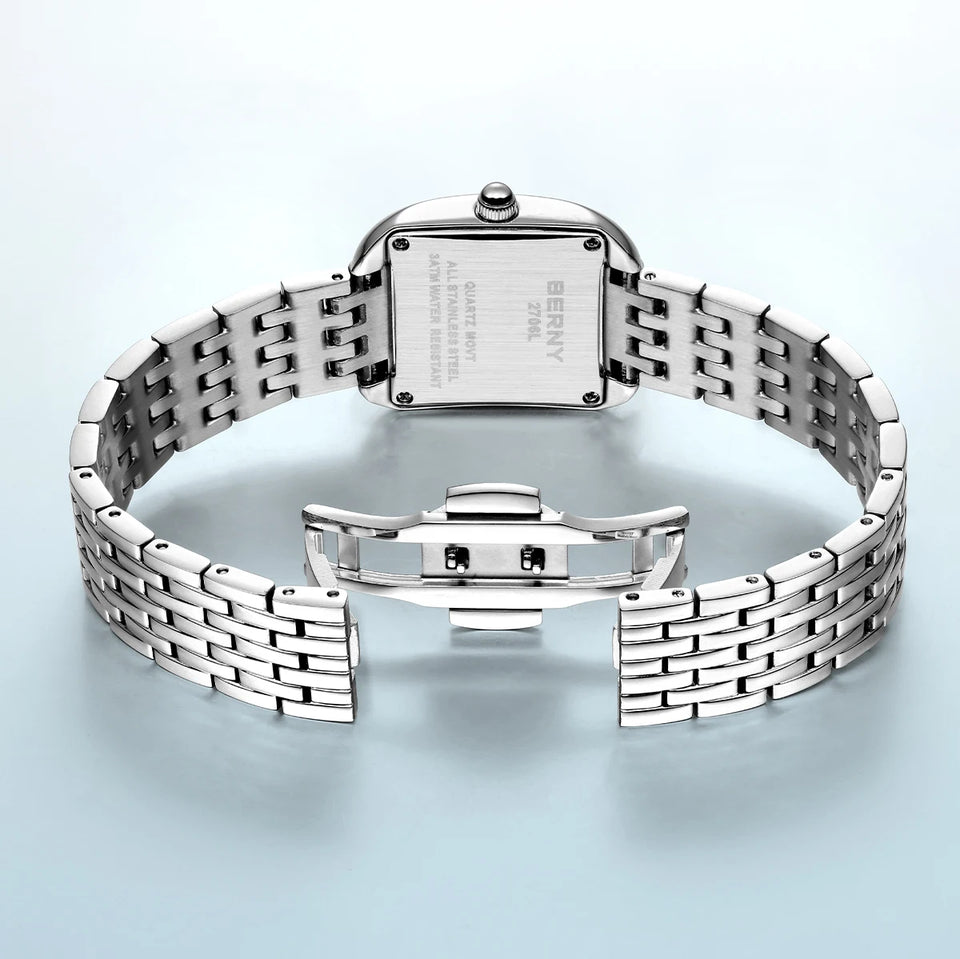 BERNY Luxury Brand Woman Watch New In High Quality S/S Square Ladies Quartz Watches Fashion Elegant Business Wristwatch