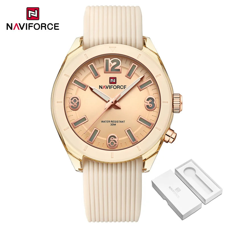 NAVIFORCE Women's Waterproof Watch Fashion Casual Luminous Display Quartz Wristwatch with Silicone Band Reloj Mujer High Quality