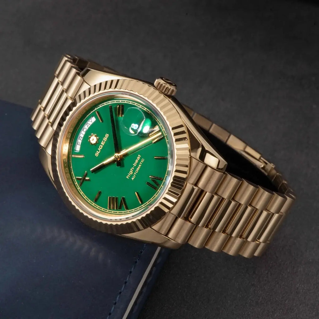 2023 New Sugess Watch of Men 40mm Day Date Automatic Dandong SL3034 Movement Retro Mechanical Wristwatch Sapphire Glass Golden Gola Watches