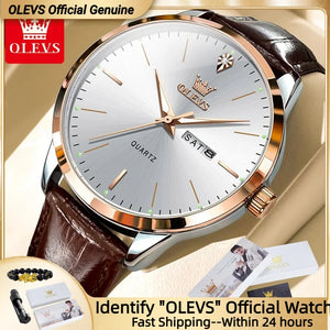 OLEVS Men's Watch Brand Business Waterproof Luminous Week Date Quartz Watch Fashion Leather Strap Classic Luxury Men's Watch