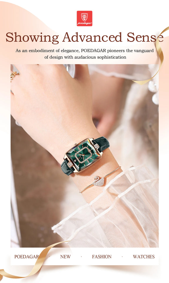 POEDAGAR Rectangle Luxury Women's Watches Waterproof Date Leather Woman Watch Elegant Fashion Quartz Women Wristwatch Reloj Gift