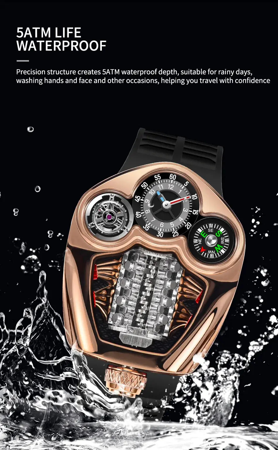 NEW PINDU Design Engine Series Quartz Watch Men Stainless steel Compass Waterproof TOP-luxurious Swiss quartz 762 movement watch Gola Watches