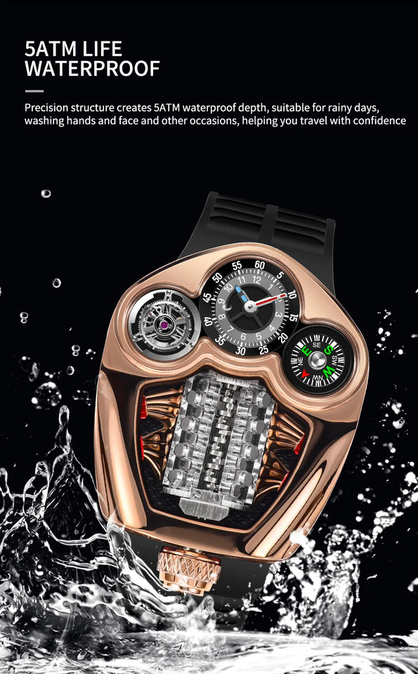 NEW PINDU Design Engine Series Quartz Watch Men Stainless steel Compass Waterproof TOP-luxurious Swiss quartz 762 movement watch