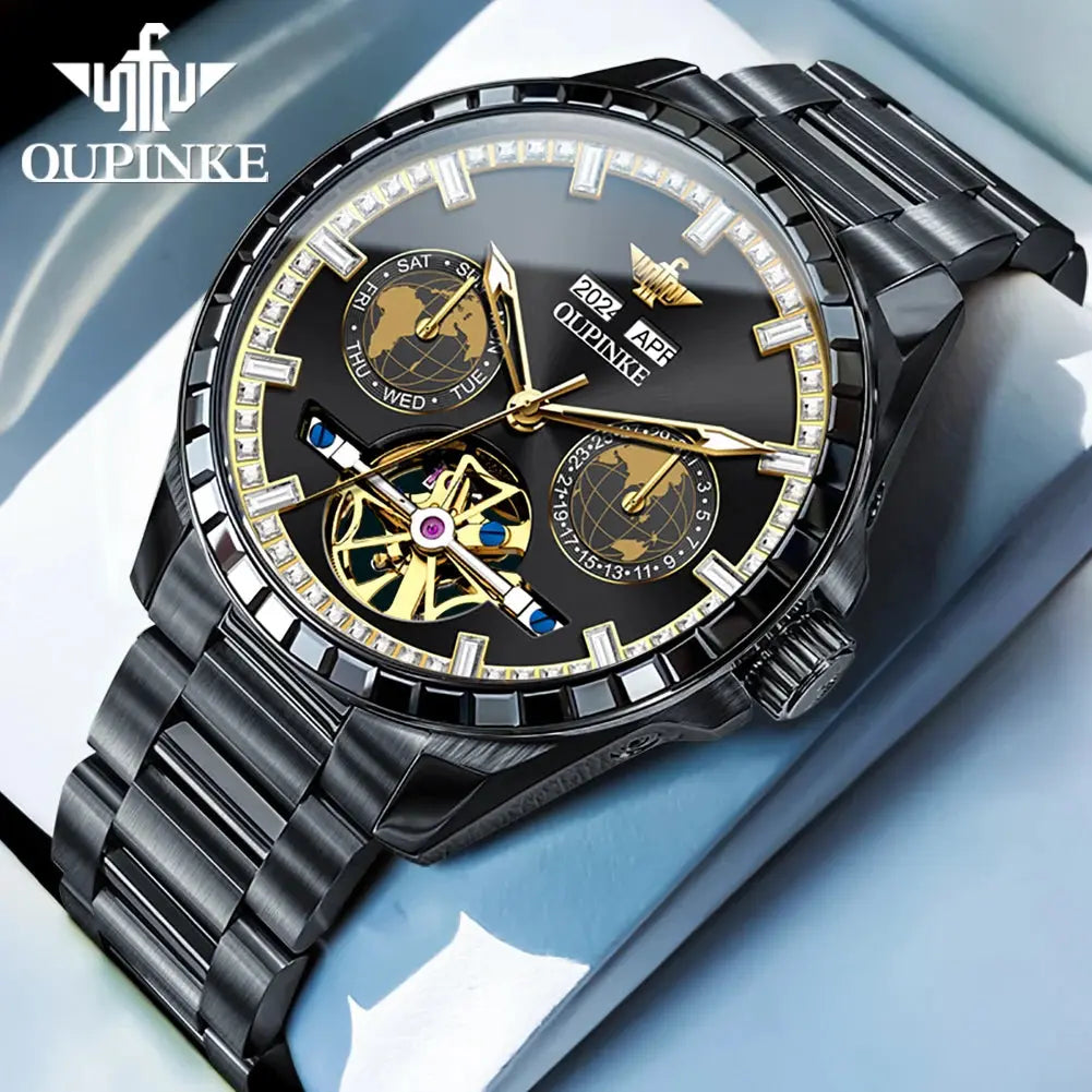 OUPINKE 3280 Men Watch Fashion Business Skeleton Diamond Gold Watch Brand Original Men All Automatic Mechanical Watch High Gift Gola Watches