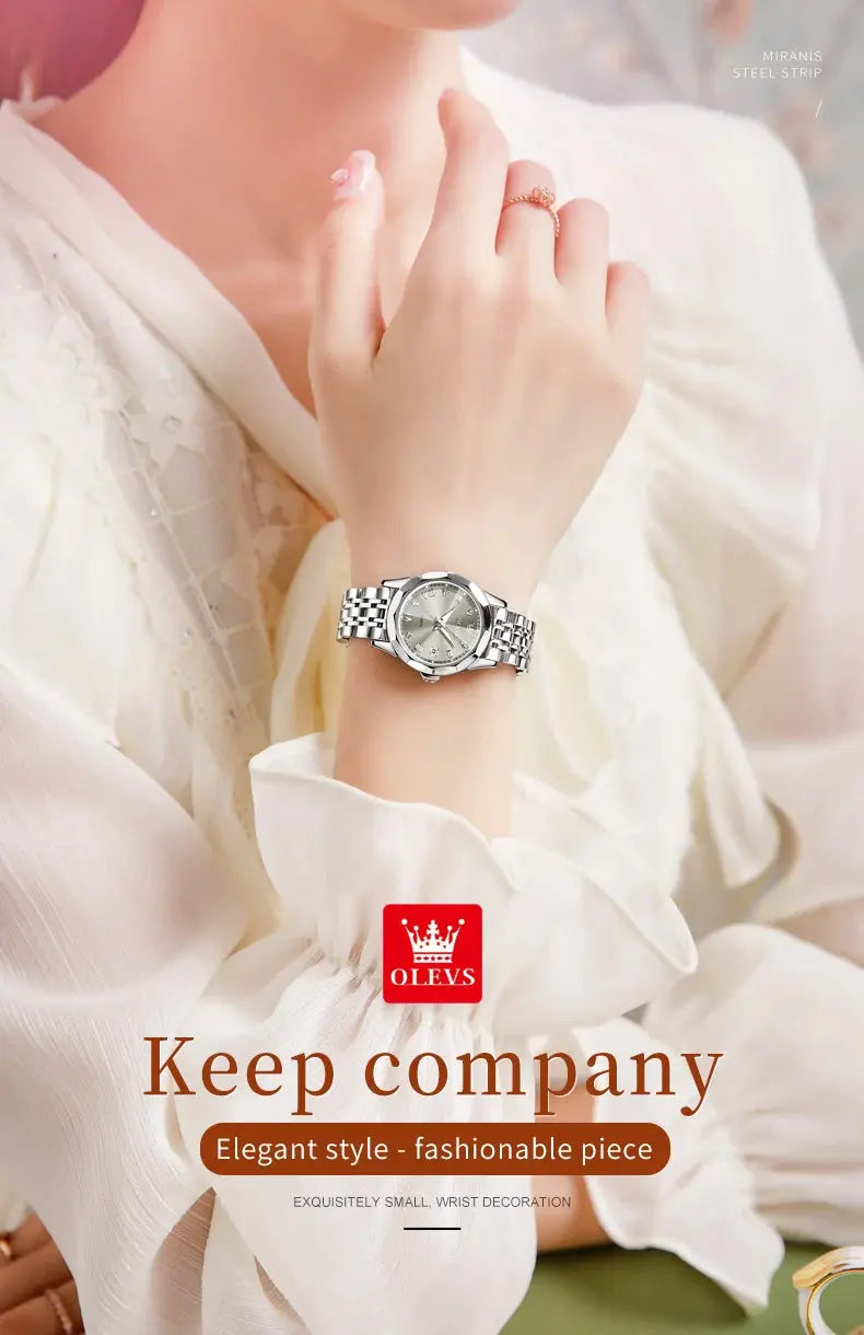 OLEVS Elegant Fashion Women's Watches Luxury Brand Original Quartz Watch for Ladies Waterproof Stainless Steel Luminous Date Gola Watches