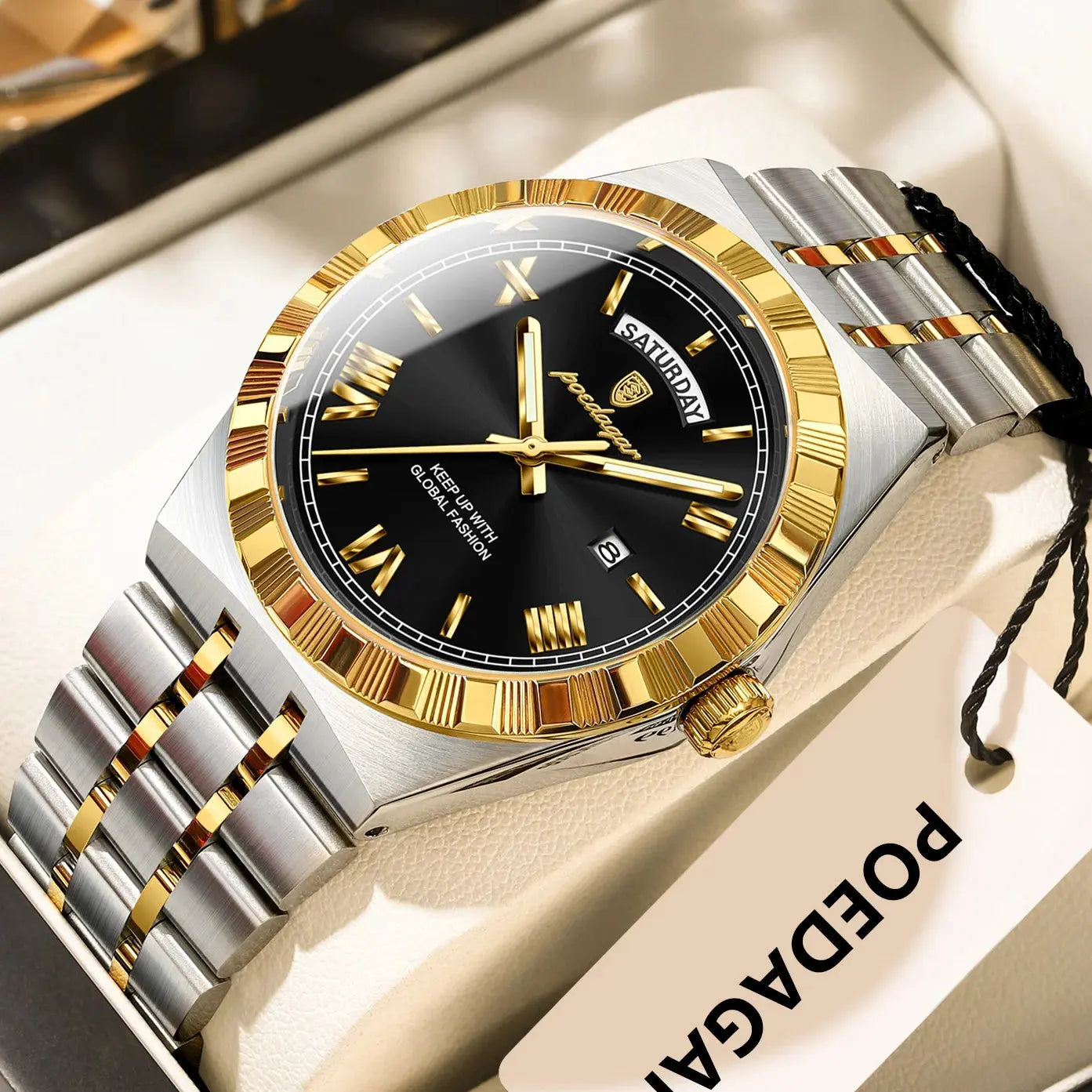 POEDAGAR Luxury Fashion Man Wristwatch Week Date Waterproof Luminous Men's Clock Stainless Steel Quartz Business Watches For Men Gola Watches