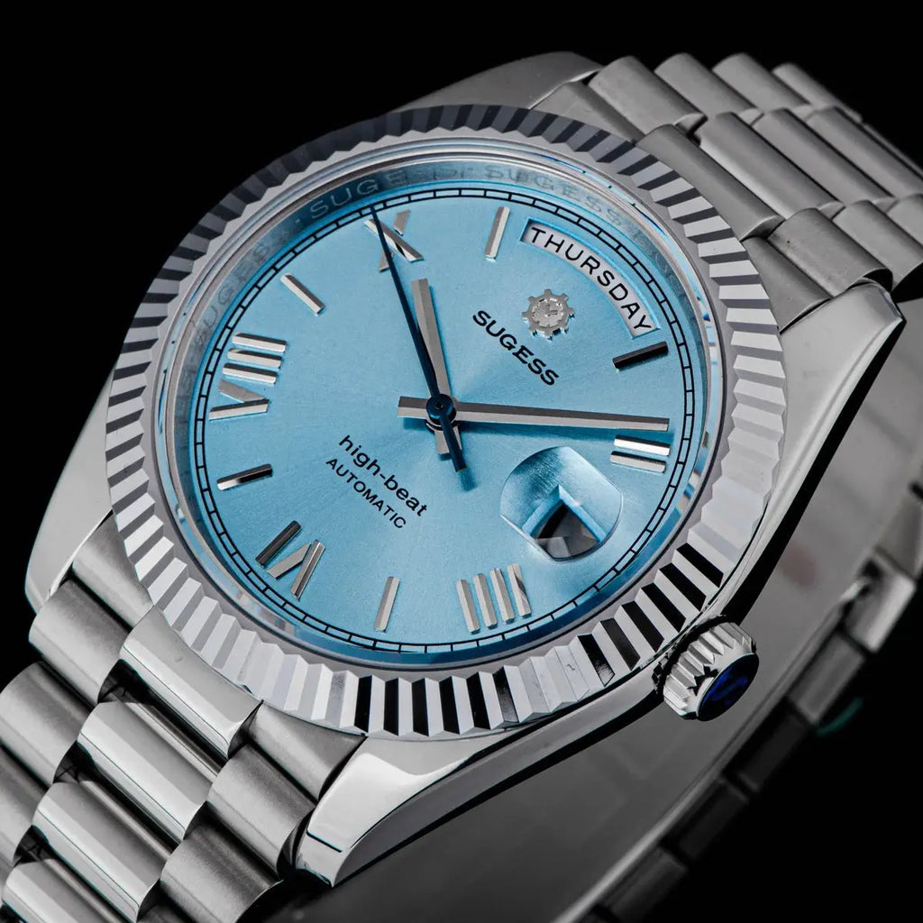 2023 New Sugess Watch of Men 40mm Day Date Automatic Dandong SL3034 Movement Retro Mechanical Wristwatch Sapphire Glass Golden Gola Watches