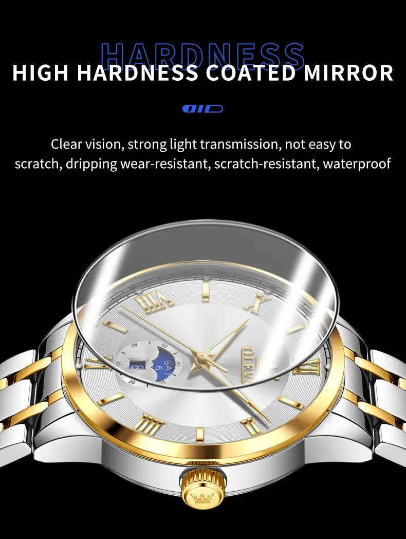 OLEVS 3638 Mens Watch Original Quartz Watch Stainless Steel Waterproof Luminous Large Dial Day Date Watches Luxury Men Box Reloj Gola Watches