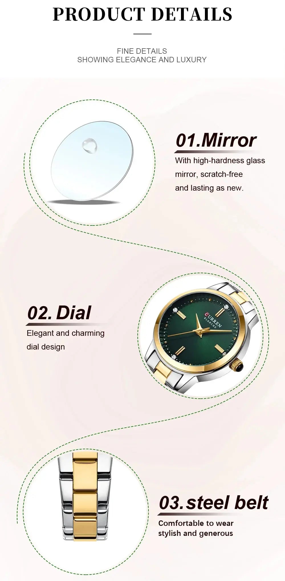 CURREN-Women's Simple Dial Wristwatch, Elegant and Charming Bracelet Quart Watches for Lady, Fashion Brand My Store