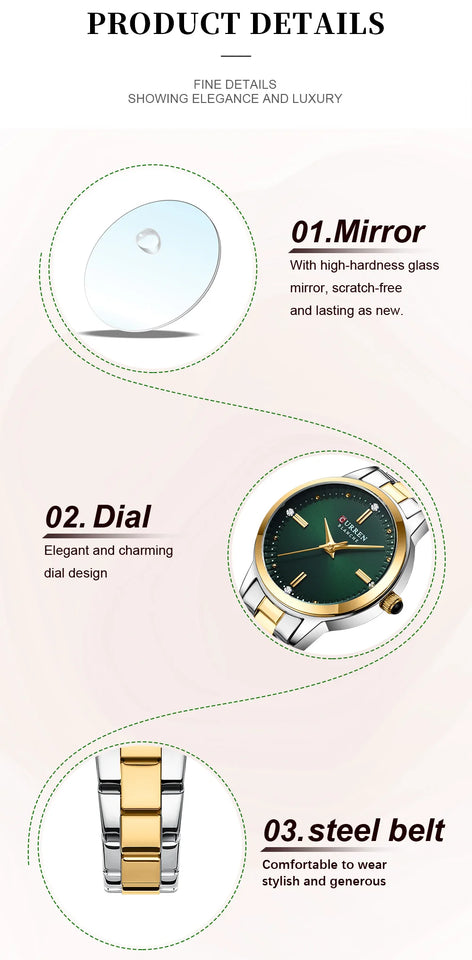 CURREN-Women's Simple Dial Wristwatch, Elegant and Charming Bracelet Quart Watches for Lady, Fashion Brand