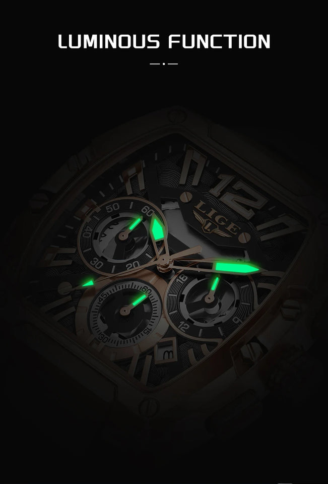 LIGE Sports Man Watch Tonnea Hollow Design Quartz Men Wristwatches Chronograph Waterproof Luminous Silicone Strap Watches Male