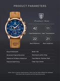 POEDAGAR Genuine Leather Men's Watch Fashion Luminous Calendar Stopwatch Male Clock Waterproof Moon Phase Quartz Wristwatch Man