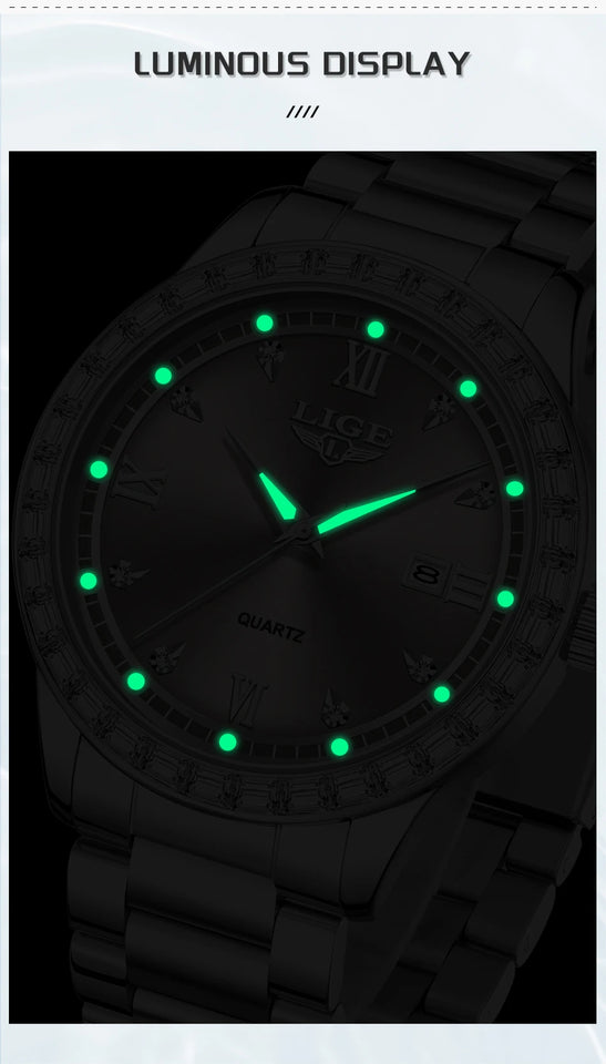 LIGE elegant women's watch Fashion waterproof clock luminous stainless steel business quartz watch for Women reloj de mujer+BOX
